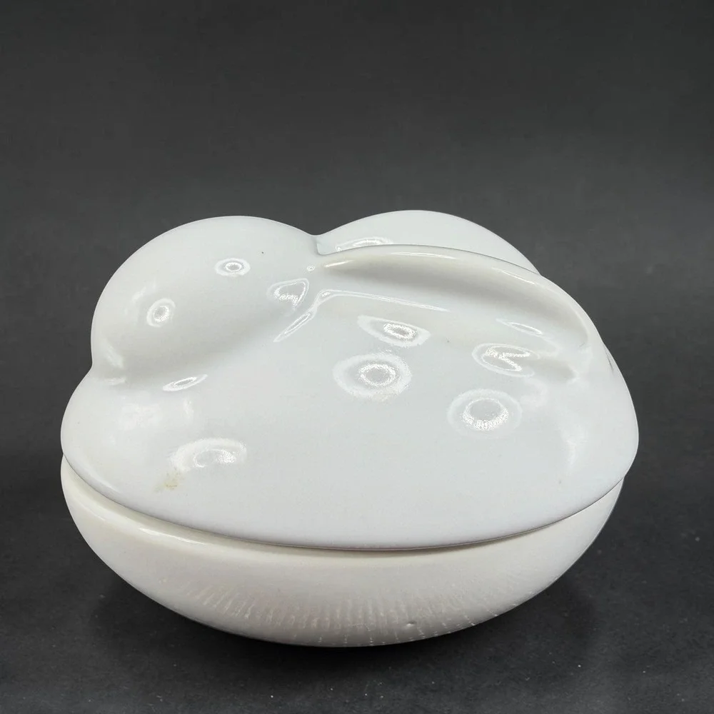 Pottery Barn Easter White Ceramic Bunny Rabbit Small Canister Lidded Candy Dish